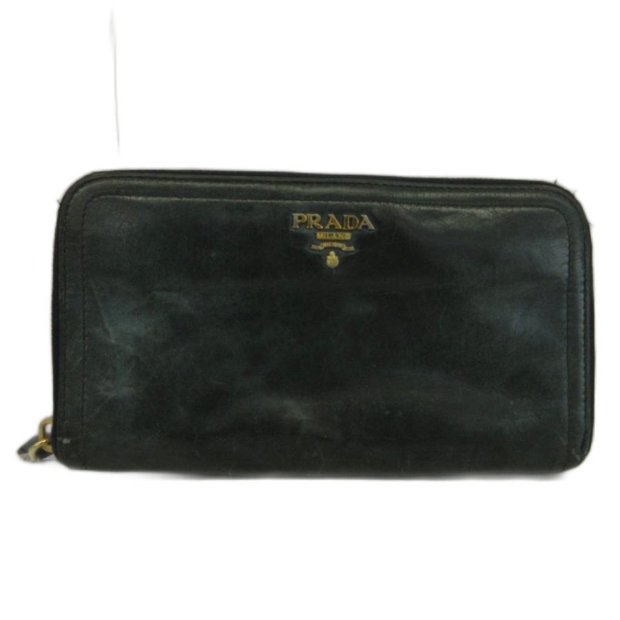 美品✨プラダ　長財布 ラウンドファスナー シボ革　レザー　ゴールド金具　黒 PRADA（プラダ） 長財布 牛革 レザー ラウンドファスナー ロゴ