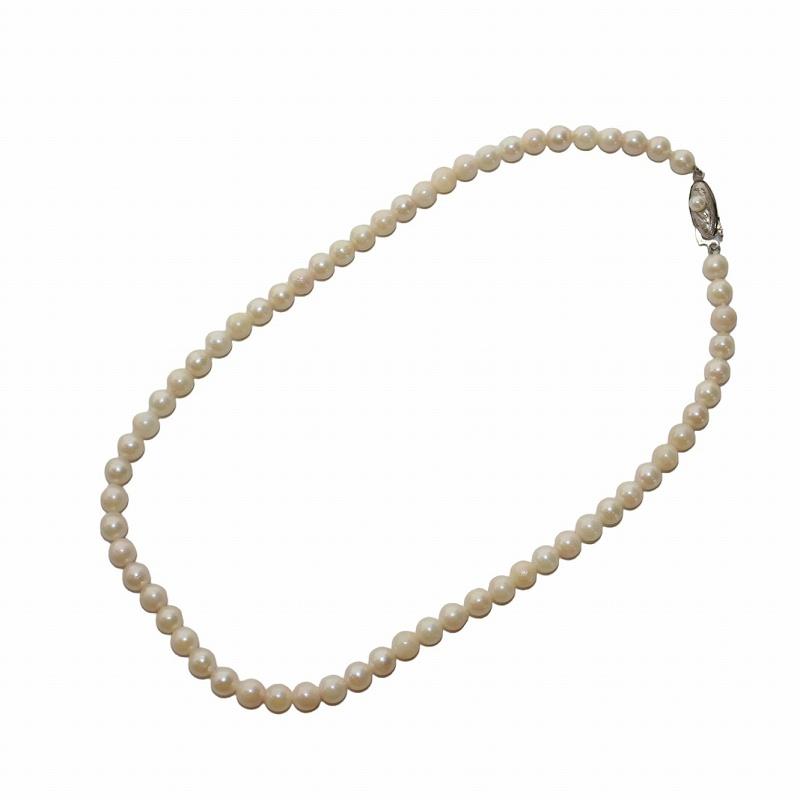 ネックレス チェーン 本真珠 パール 留め具シルバー 6mm 白 ホワイト  