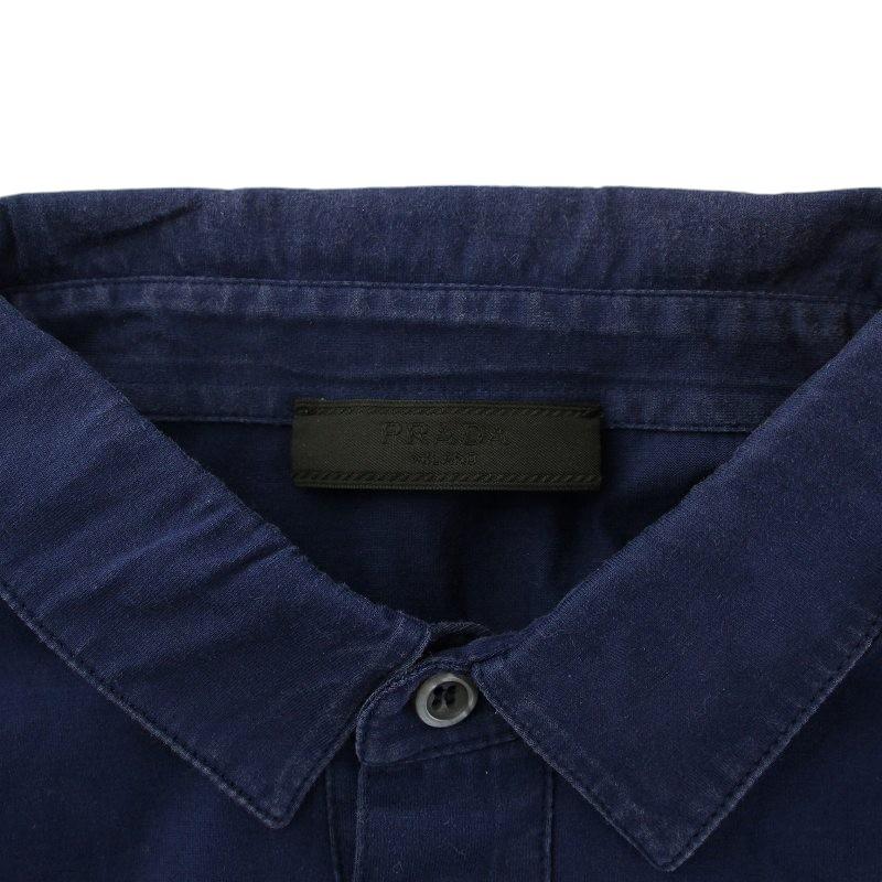 定番，定番人気 プラダ PRADA ポロシャツ 半袖 ロゴ 胸ポケット XL 紺