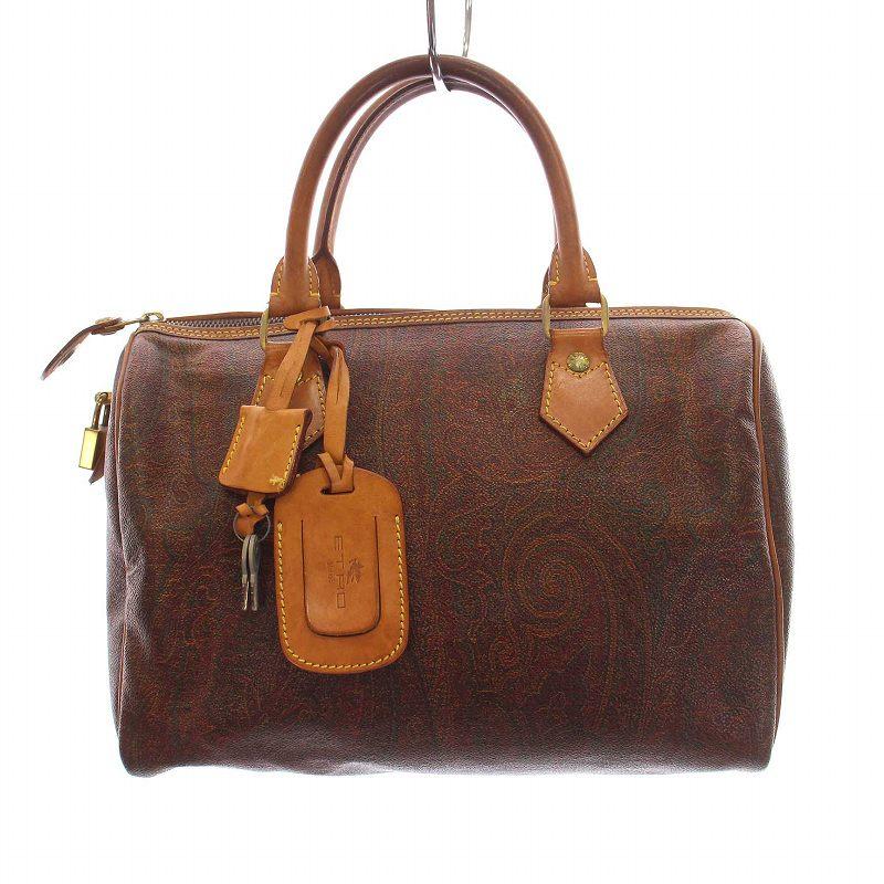 エトロ ETRO ハンドバッグ ミニボストンバッグ PVC ペイズリー柄 茶