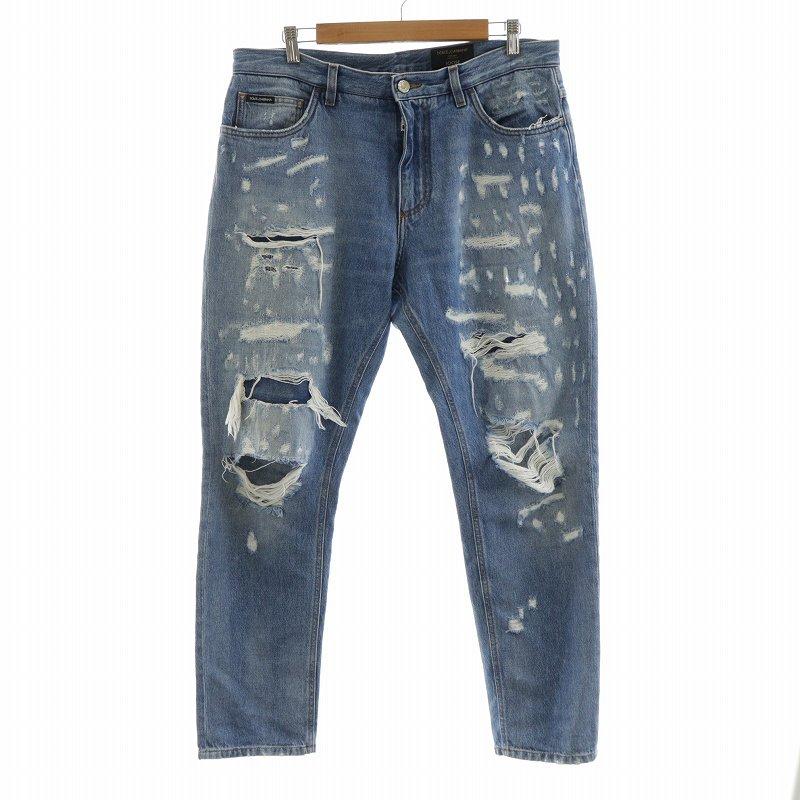 DOLCE&GABBANA LOOSE デニムパンツ ジーンズ ルーズ ダメージ加工 ロゴ  