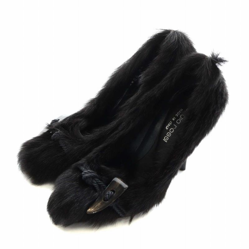 セルジオロッシ　ファー ポインテッドトゥ ヒールブーツ ブラック セルジオロッシファー ポインテッドトゥ ヒールブーツ ブラック