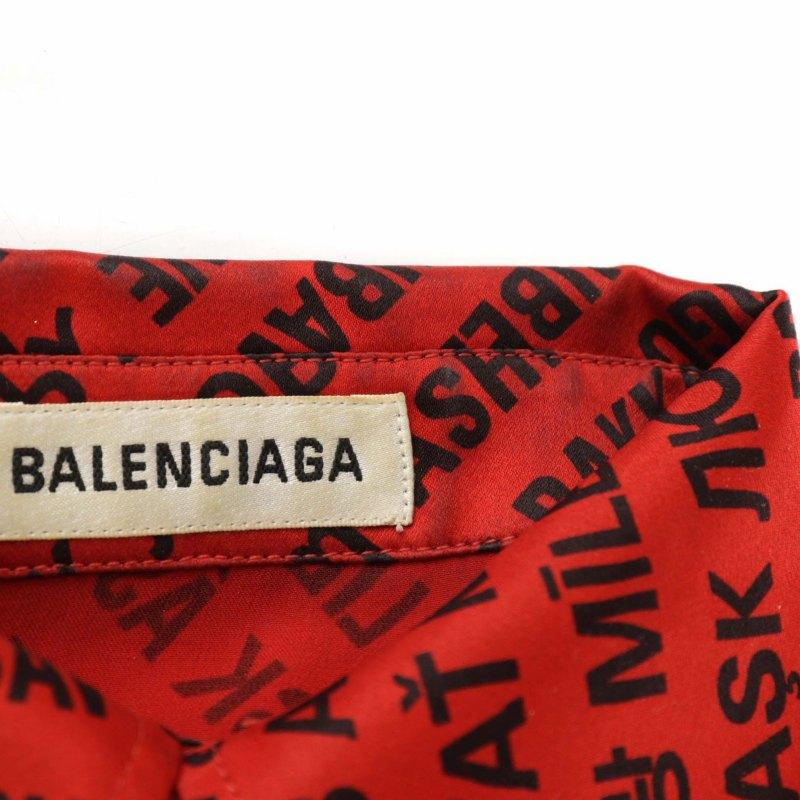 BALENCIAGA バレンシアガ シャツ ブラウス シルク 長袖 ロゴ 総柄 