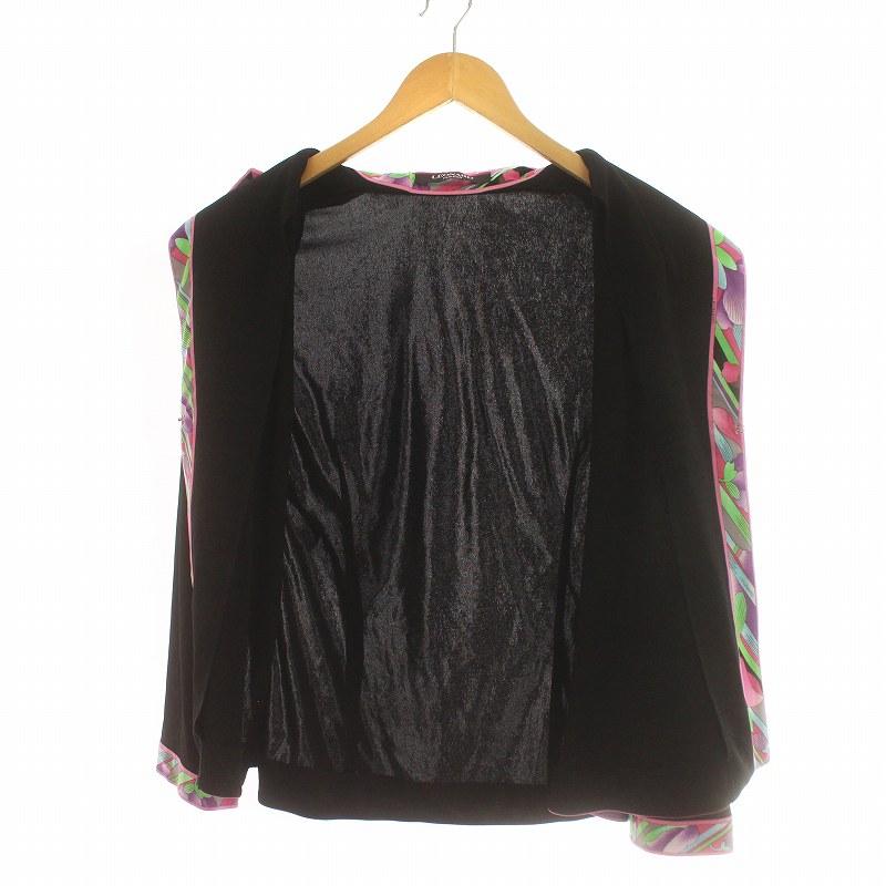 LEONARD レオナール ジャケット カンカン素材 花柄 切替 薄手 肩パット  