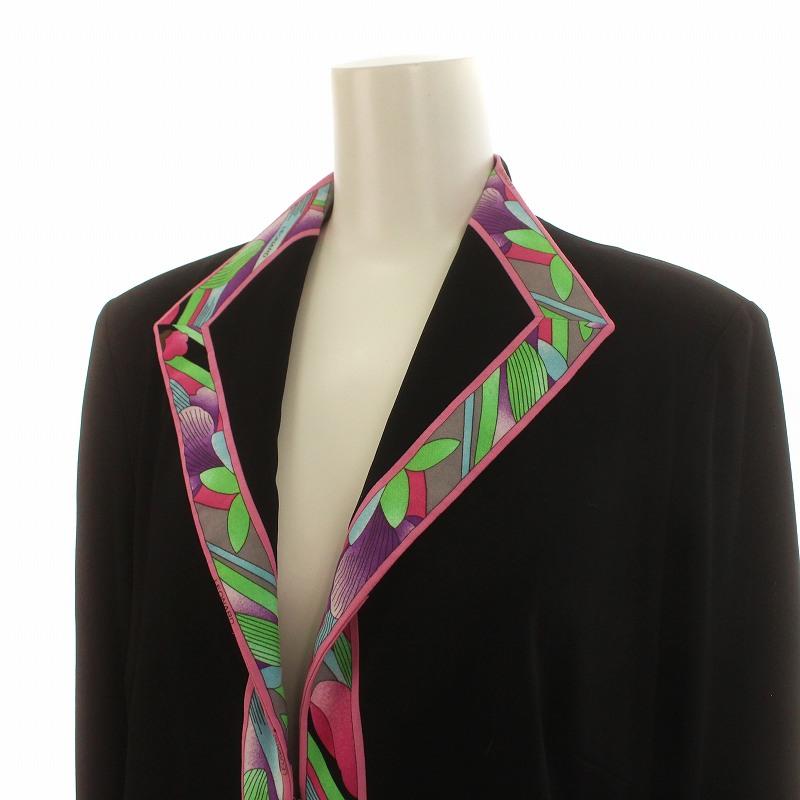 LEONARD レオナール ジャケット カンカン素材 花柄 切替 薄手 肩パット  