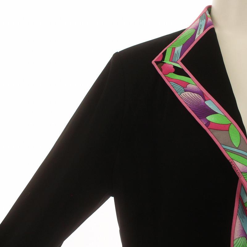 LEONARD レオナール ジャケット カンカン素材 花柄 切替 薄手 肩パット  