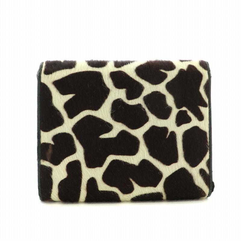 プラダ PRADA 財布 三つ折りハラコ アニマル柄 ロゴ 三角プレート 茶色  