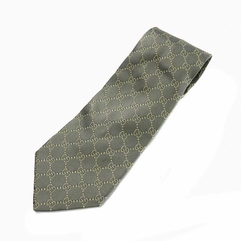 GUCCI（グッチ） ネクタイ 絹 シルク ワイドタイ GG柄 総柄 グレー /XZ