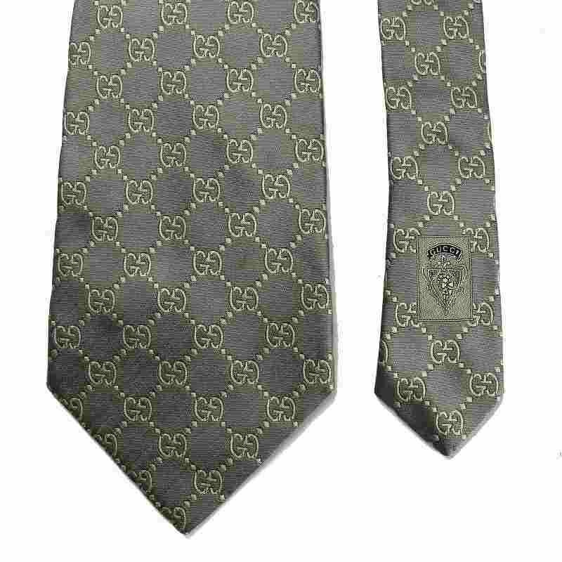 グッチ GUCCI ネクタイ 絹 シルク ワイドタイ GG柄 総柄 グレー 黒 GUCCI（グッチ） ネクタイ 絹 シルク ワイドタイ GG柄 総柄 グレー /XZ