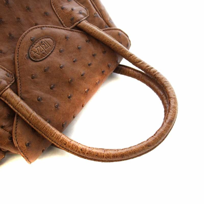 イビサ IBIZA ハンドバッグ オーストリッチ レザー ロゴ タッセル 茶  