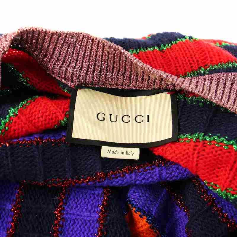 GUCCI（グッチ） ニット カーディガン ロゴ ボーダー 長袖 花柄 刺繍 