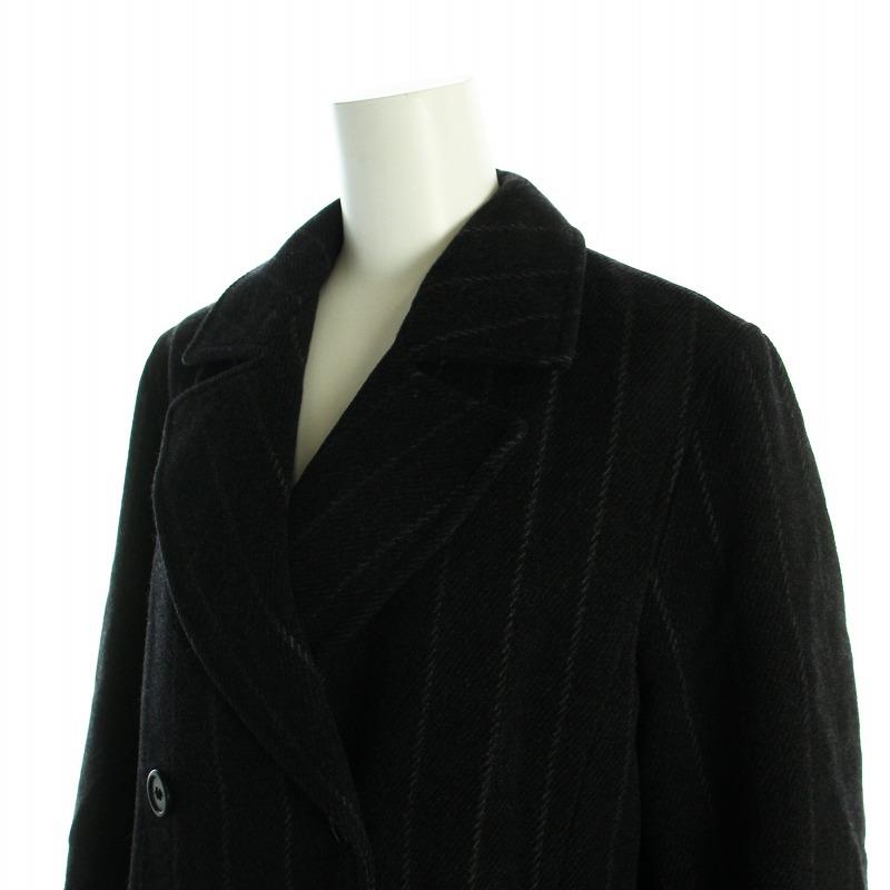 【中古】マックスマーラ MAX MARA 白タグ チェスター コート ダブルブレスト ウール ストライプ 長袖 総裏地  38 黒 Max Mara（マックスマーラ） 白タグ チェスター コート ダブルブレスト
