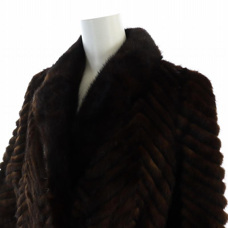 【中古】ノーブランド品 毛皮コート ミンクファー 長袖 総裏地 ミドル 茶 ブラウン ■GY11 /MQ レディース ノーブランド品 毛皮コート ミンクファー 長袖 総裏地 ミドル 11 L 茶