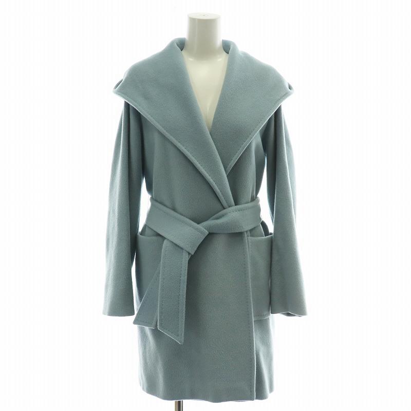 【中古】マックスマーラ 白タグ RIALTO リアルト ガウン フーデットコート ハーフ キャメル ベルト付き 36 XS 水色 Max Mara（マックスマーラ） 白タグ RIALTO リアルト ガウン