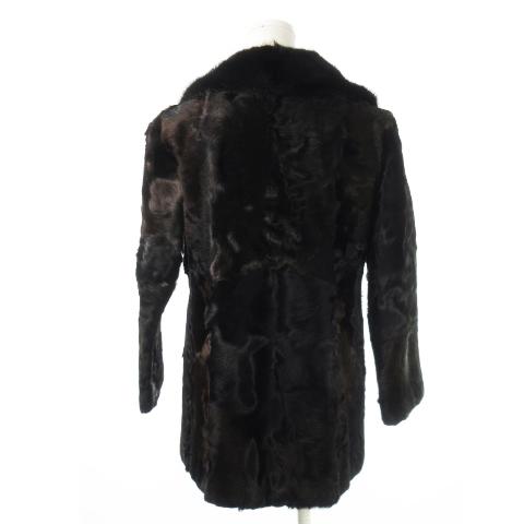 美品✨ チッキャンラムファー ロングコート ブラック XL相当 本毛皮 ノーブランド ファーコート ラムファー ミンクファー 毛皮 逆毛 ミドル