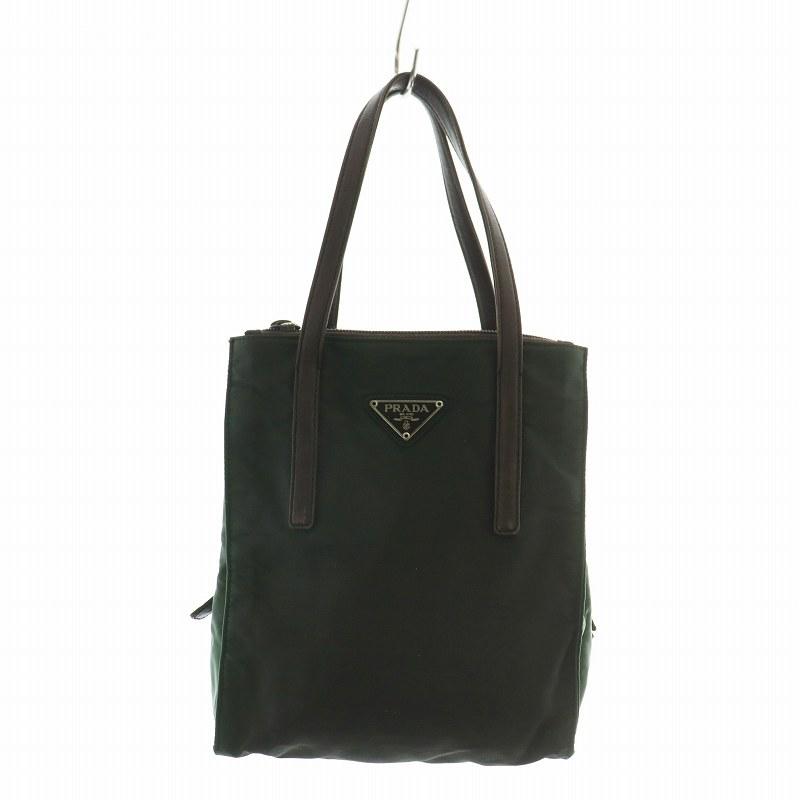 PRADA プラダ ハンドバッグ ナイロン レザー ロゴ 三角プレート 緑 