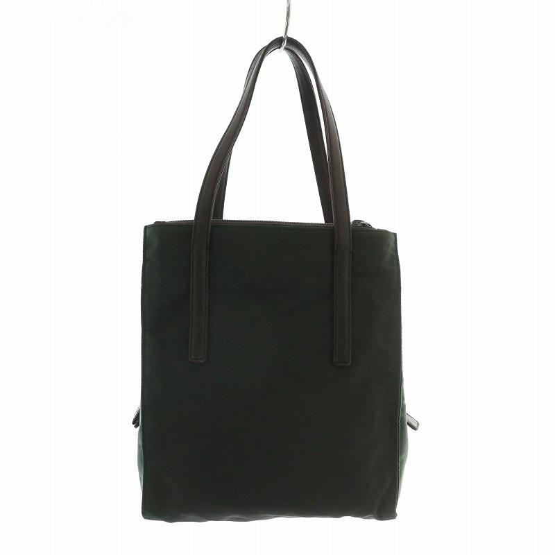 PRADA（プラダ） ハンドバッグ ナイロン レザー ロゴ 三角プレート 緑