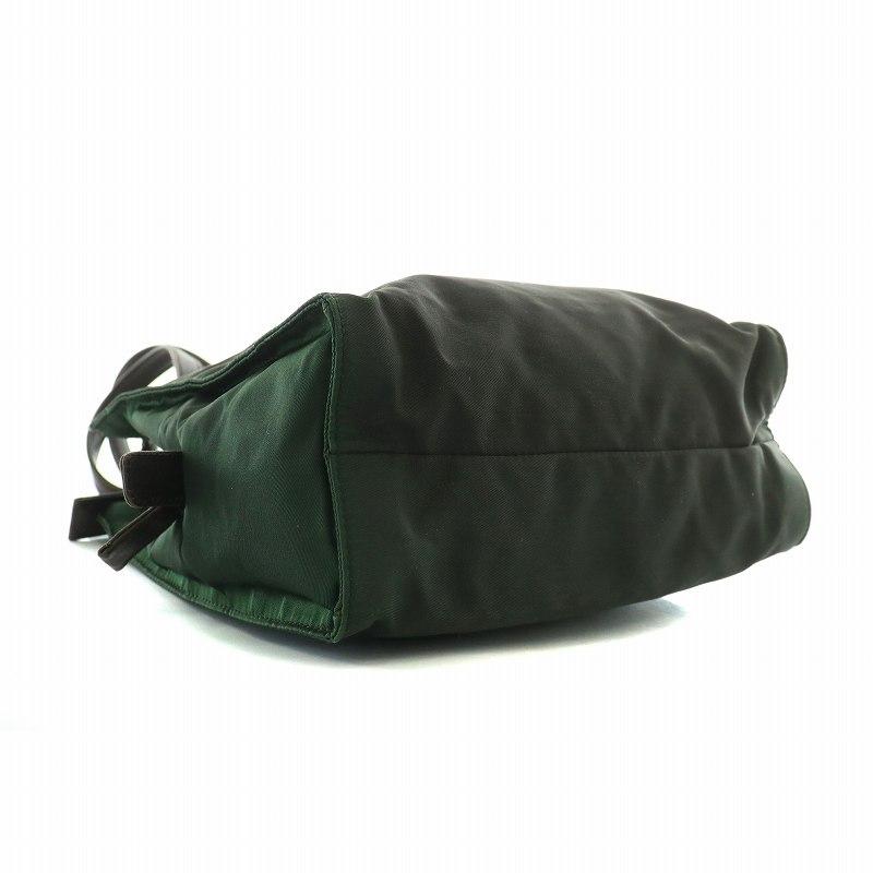 PRADA（プラダ） ハンドバッグ ナイロン レザー ロゴ 三角プレート 緑