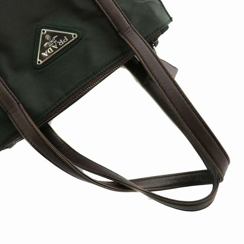 PRADA（プラダ） ハンドバッグ ナイロン レザー ロゴ 三角プレート 緑