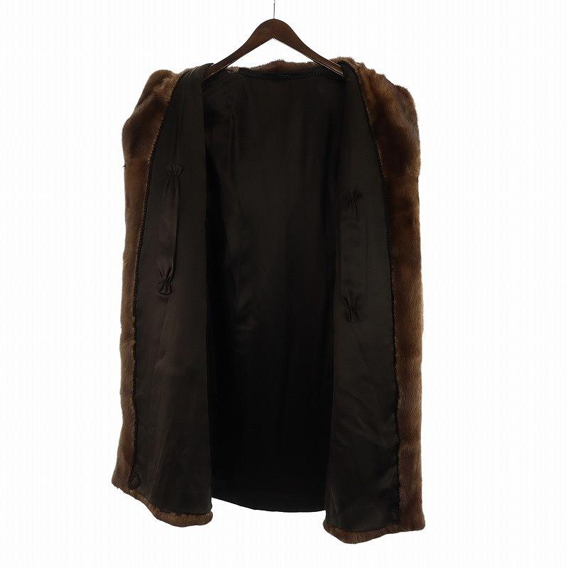 ノーブランド品 毛皮コート ミンクファー ロング 総裏地 長袖 茶