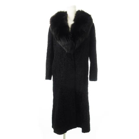 ノーブランド ファーコート ラム 衿フォックス 毛皮 ロング 11 黒