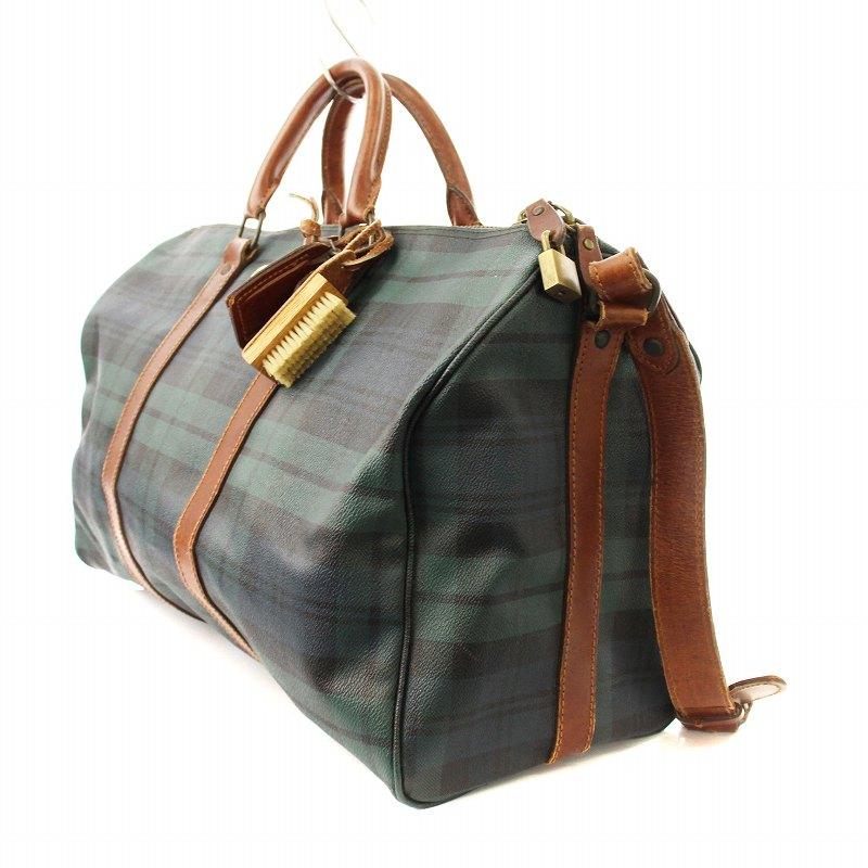 【美品】ポロラルフローレンメンズボストンバッグチェックブラックウォッチ緑人気大き 美品】ポロラルフローレンメンズボストンバッグチェックブラック