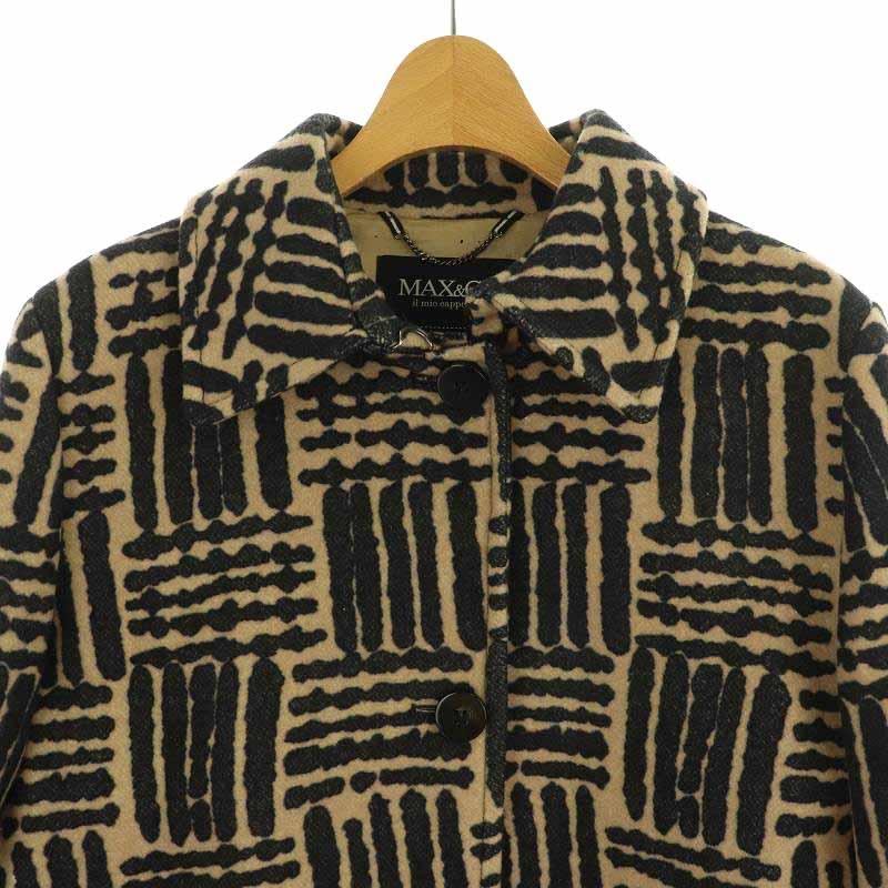 【中古】マックス&コー MAX&CO. Il Mio Cappotto カプセルコレクション ステンカラー コート ウール 総柄 46 ベージュ マックス&コー MAX&CO. Il Mio Cappotto カプセルコレクション ステン