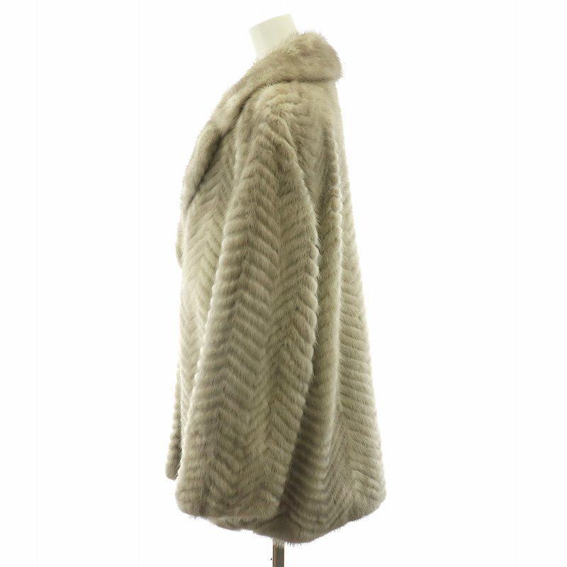 【中古】ファーコート チェスターコート ミンク 毛皮 ハーフ ミドル 総裏地 ペールトーン 11号 L グレーベージュ ファーコート チェスターコート ミンク 毛皮 ハーフ ミドル 総裏地