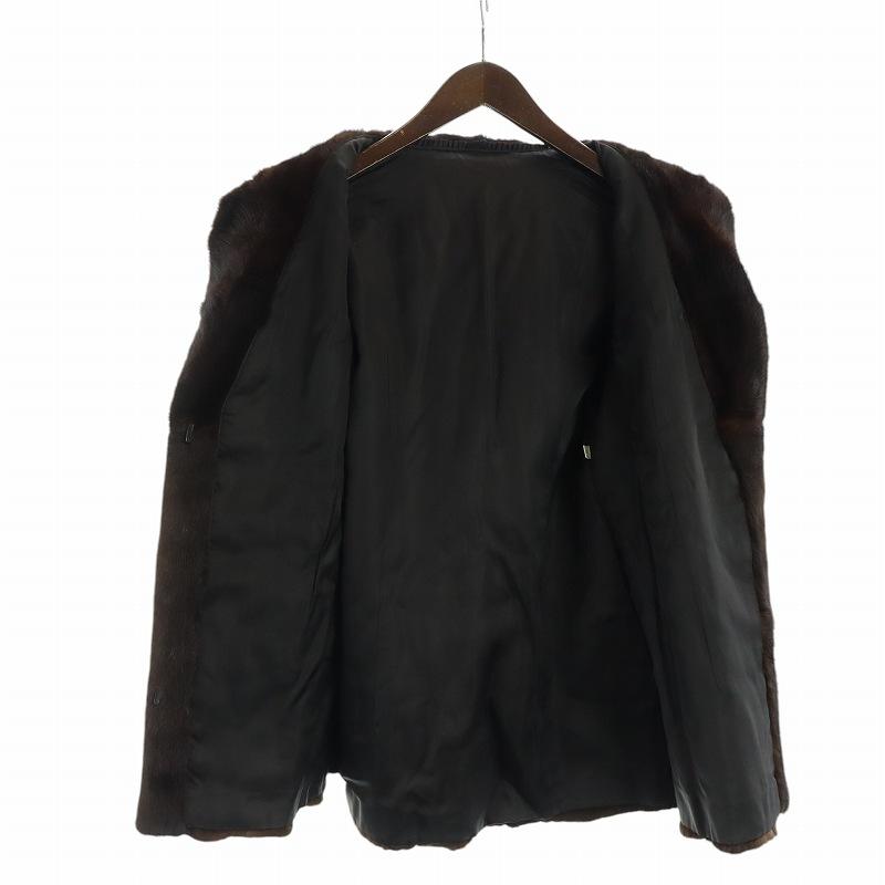 ノーブランド品 毛皮コート ミンクファー 長袖 ミドル 総裏地 9 M 茶