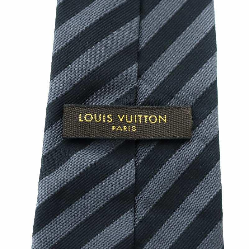 【美品】ルイヴィトン ストライプ ネクタイ グレー ネイビー メンズ ネクタイ ルイ ヴィトン LOUIS VUITTON ネクタイ ストライプ シルク100