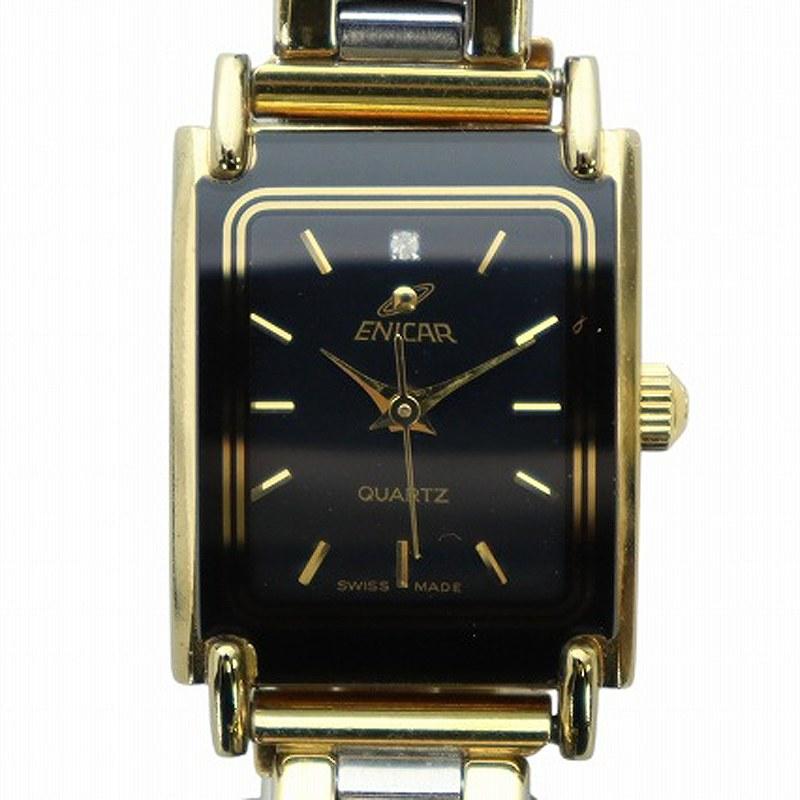 エニカ ENICAR 腕時計 ウォッチ クォーツ 黒文字盤 スクエア ロゴ