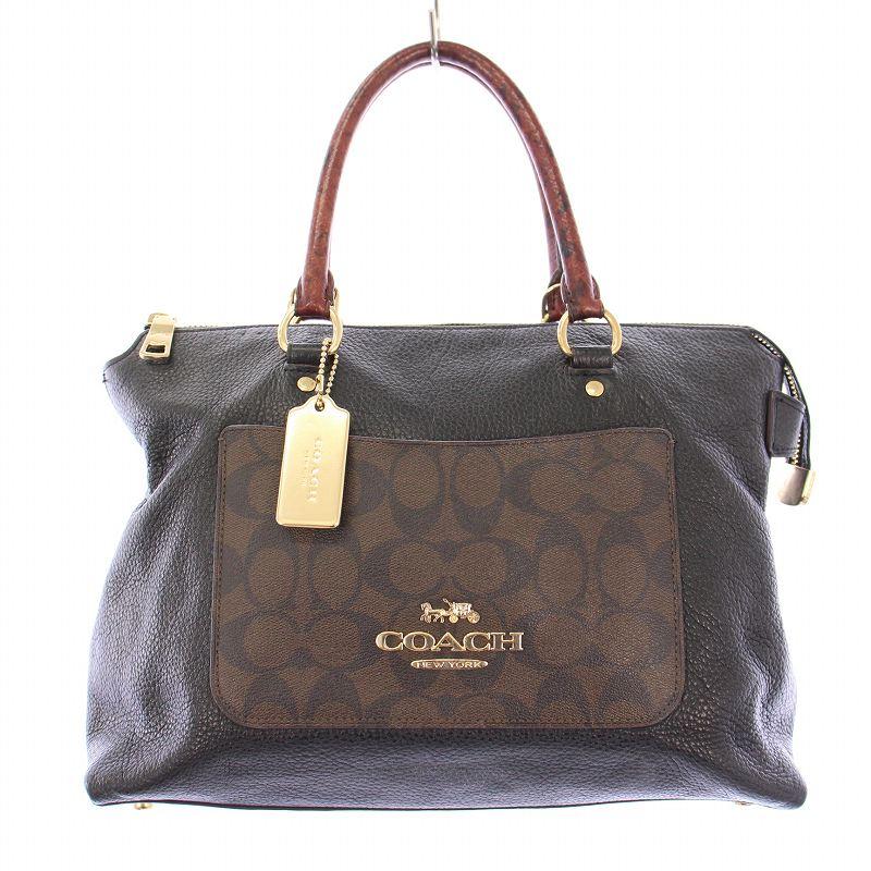 COACH コーチ ハンドバッグ シグネチャー レザー PVC 切替 ロゴ  