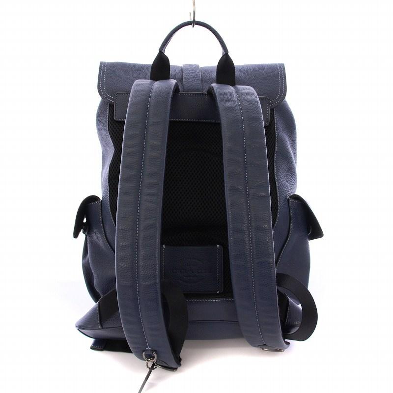 極美品★コーチ リュックサック バックパック ネイビー系 男女兼用 チャーム付き COACH（コーチ） リュックサック バックパック レザー ロゴチャーム 紺