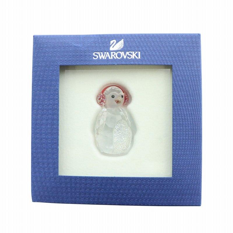 赤いイヤーマフの可愛いロッキングペンギン スワロフスキー社製　新品未使用 スワロフスキー ロッキングペンギン イヤーマフ クリスタル 置物