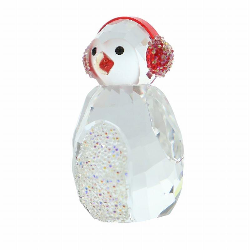 赤いイヤーマフの可愛いロッキングペンギン スワロフスキー社製　新品未使用 スワロフスキー ロッキングペンギン イヤーマフ クリスタル 置物