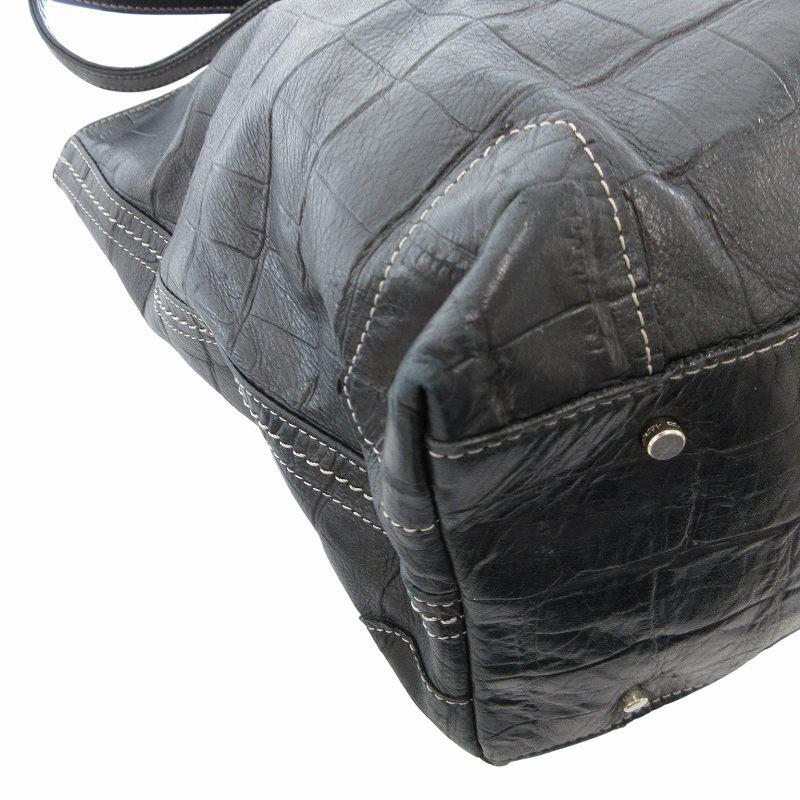 【美品】アニアリ トートバッグ 肩掛け クロコ型押し レザー A4 ブラック 極美品aniaryアニアリ/クロコ型押しエンボスレザー/メンズ