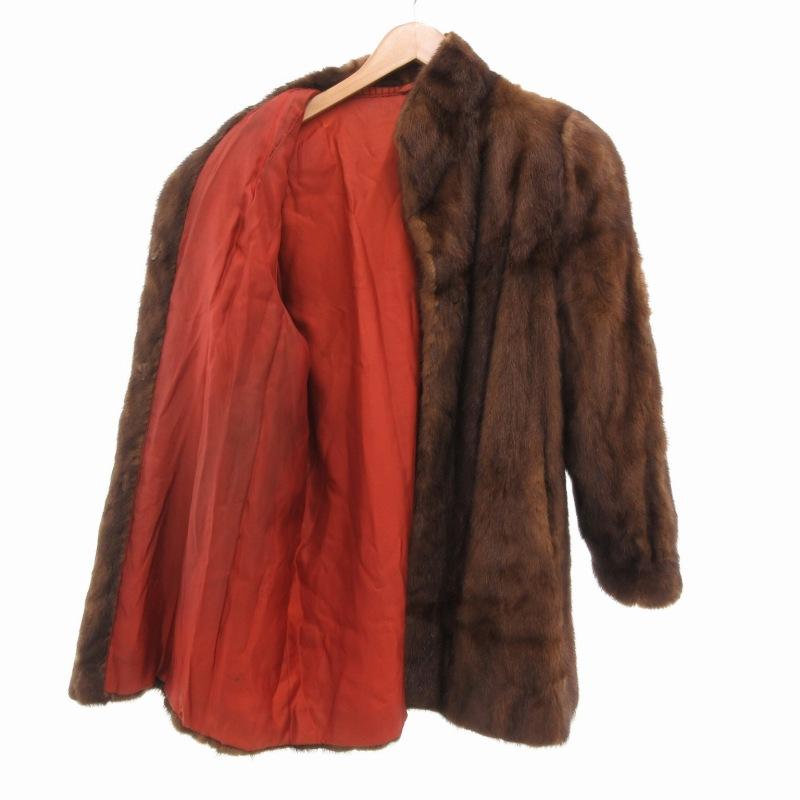 ファーコート ミンク 毛皮 ハーフ丈 15 茶 ブラウン □GY18 /TZ