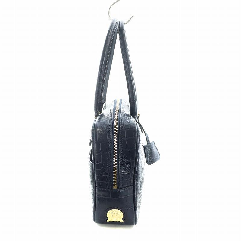 ADMJ Accessoiresアクセソワ クロコ型押しレザー ハンドバッグ黒 ADMJ アクセソワ Accessoires De Mademoiselle ハンドバッグ ロゴ ミニ