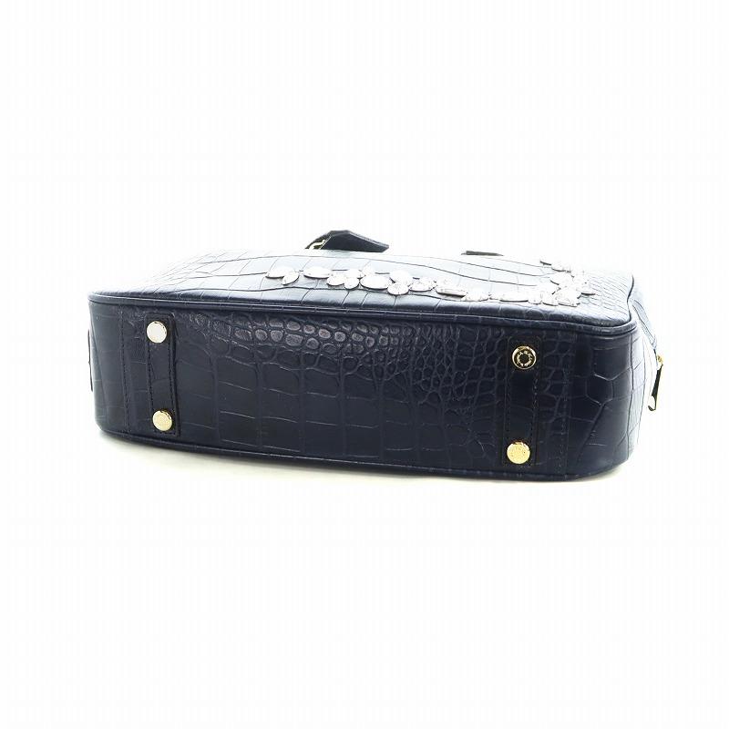 ADMJ Accessoiresアクセソワ クロコ型押しレザー ハンドバッグ黒 ADMJ アクセソワ Accessoires De Mademoiselle ハンドバッグ ロゴ ミニ