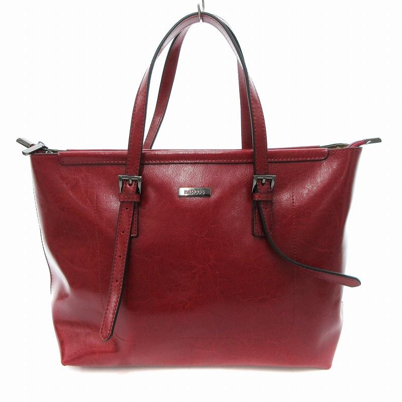 バルコス BARCOS 美品 トートバッグ レザー ロゴ 革 レッド 赤 /JS 
