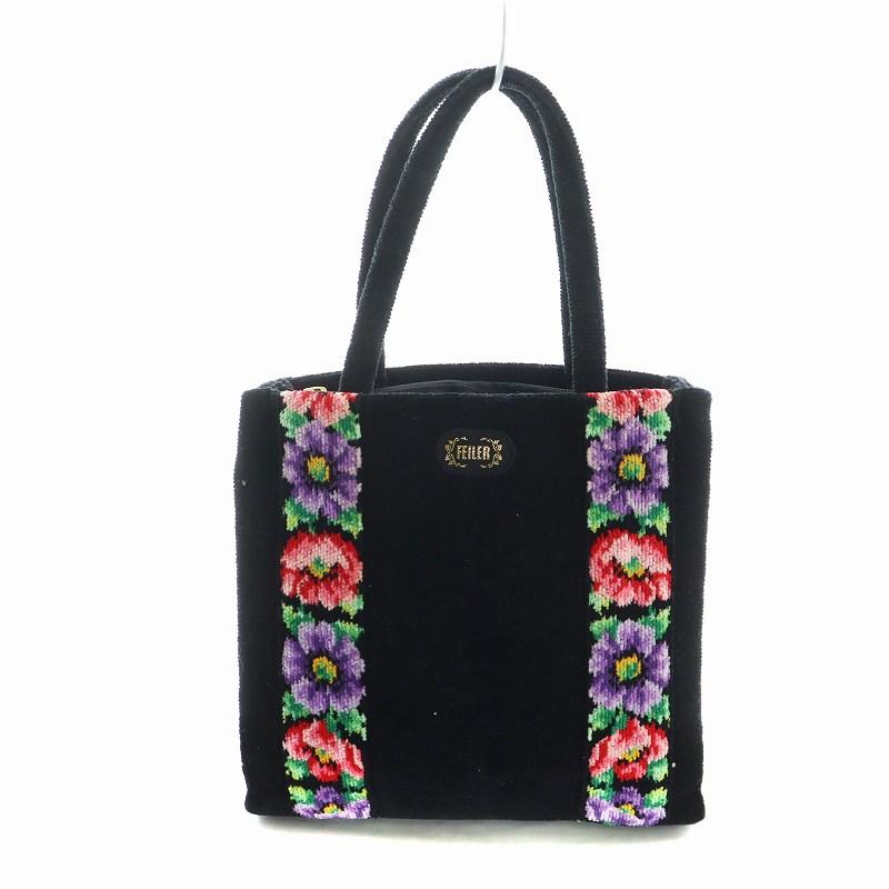 FILLER 花柄トートバッグ 黒 FILLER エンボス花柄トートバッグ 黒