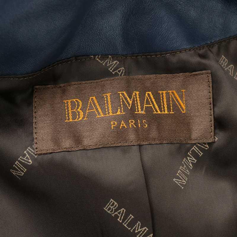 バルマン BALMAIN レザージャケット ノーカラー 革ジャン 羊革