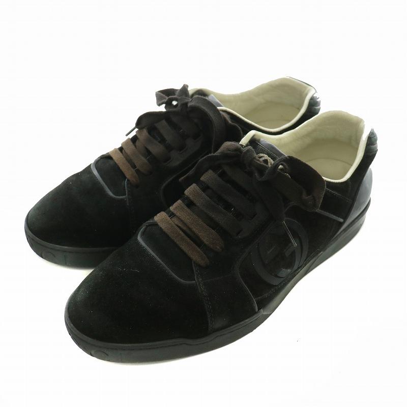 【中古】グッチ GUCCI スニーカー スエード レザー ローカット インターロッキング 8 27cm 黒 ブラック GUCCI（グッチ） スニーカー スエード レザー ローカット インター