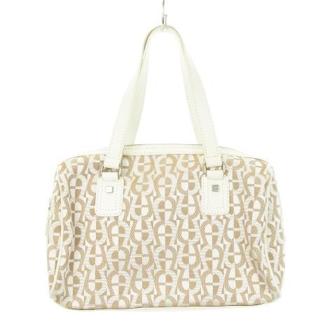アイグナー AIGNER ハンドバッグ ボストン ジャガード ナイロン レザー 