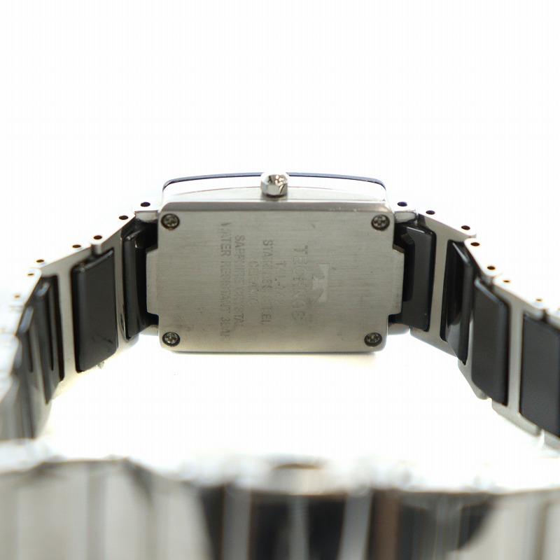 テクノス TECHNOS 腕時計 ウォッチ クォーツ スクエア ロゴ 黒文字盤  