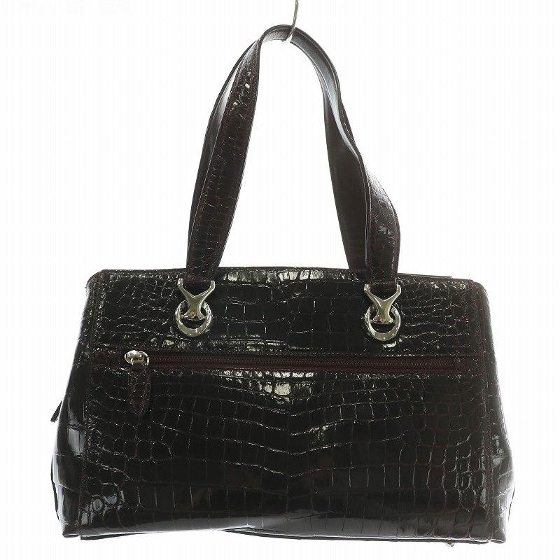 【中古】サンポー sanpo JRA ハンドバッグ シャイニークロコ ワニ革 レザー ボルドー /XZ ■GY18 レディース サンポー sanpo JRA ハンドバッグ シャイニークロコ ワニ革 レザー