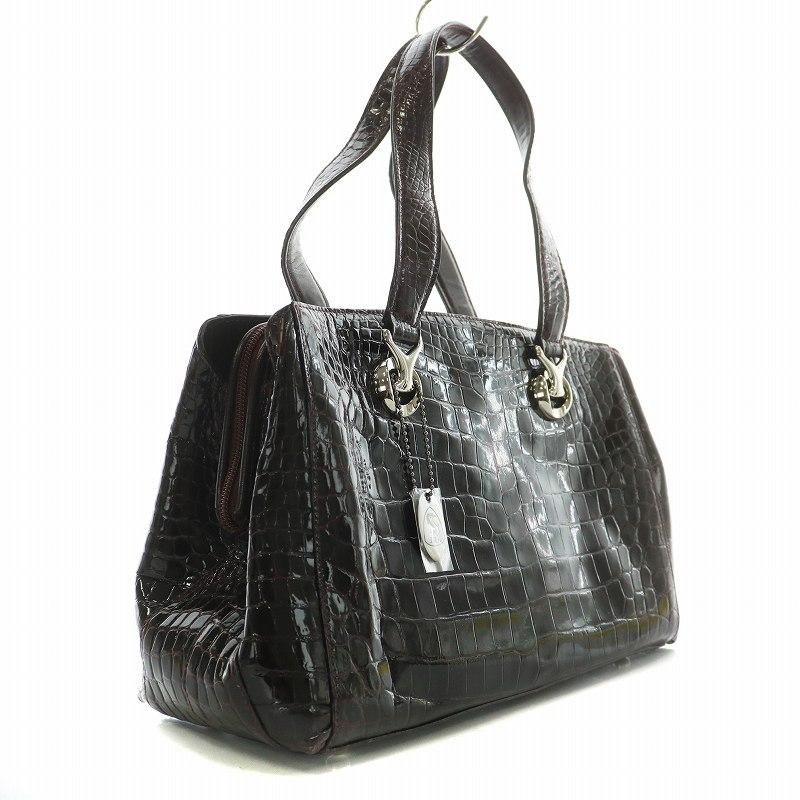 サンポー sanpo JRA ハンドバッグ シャイニークロコ ワニ革 レザー