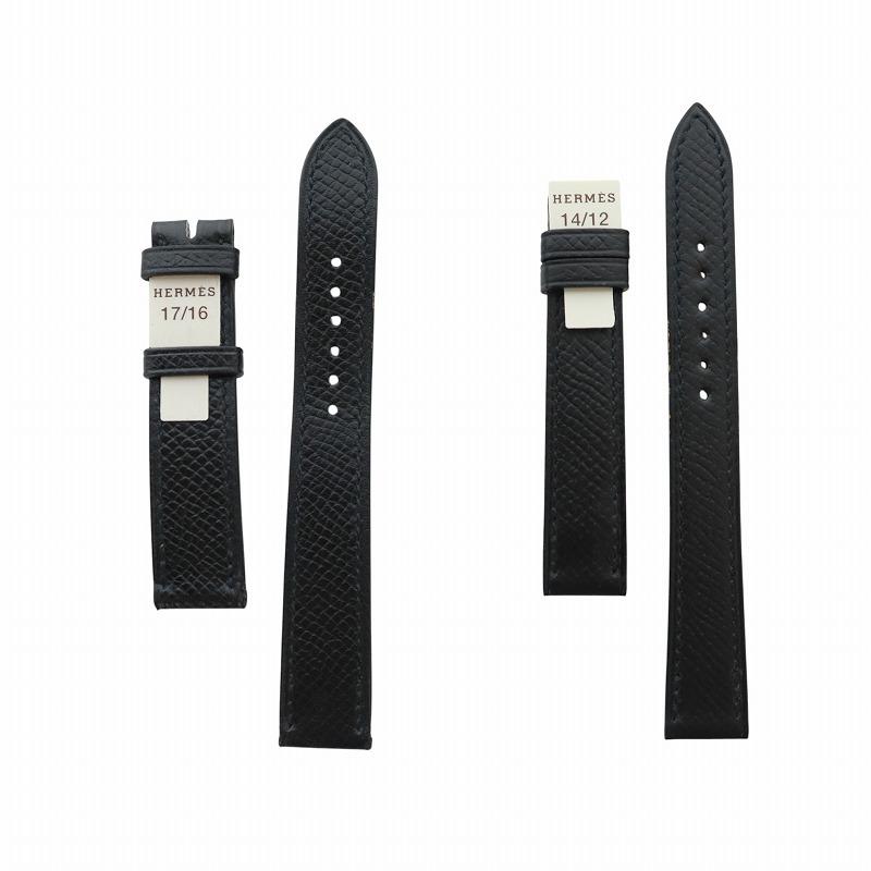 HERMES レザー 時計ベルト ブラック HERMES（エルメス） 時計用 替えベルト バンド レザー ロゴ 14/12 17