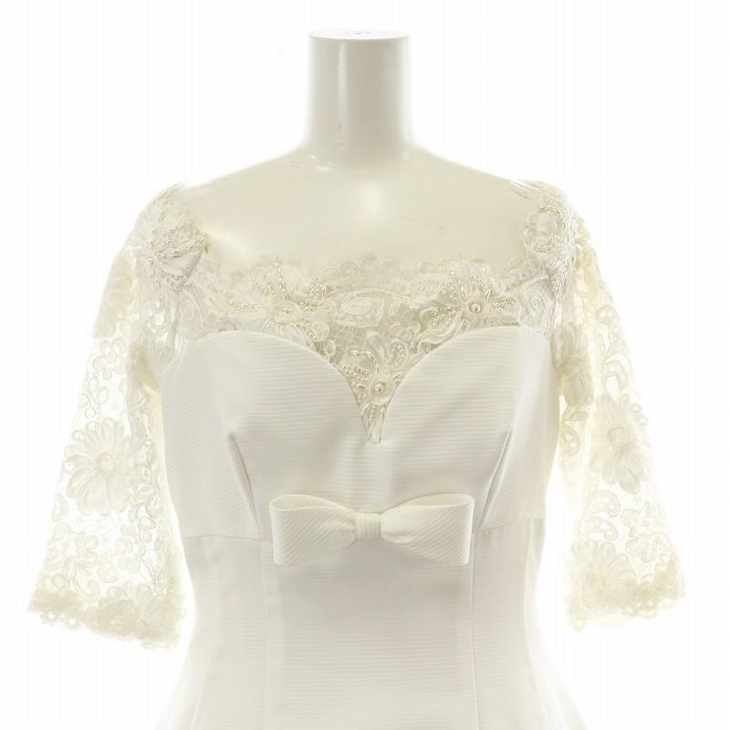 松尾 MATSUO ウェディングドレス Aライン レース刺繍 リボン パール 花