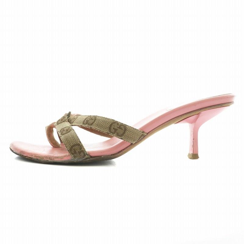 グッチミュール GUCCI グッチ ミュール サンダル トング レザー キャンバス オープン